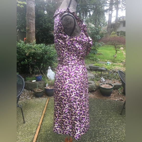 Kate Spade Aubrey Purple/White/Peach/Tan Wrap Silk Dress with Sash - Size 2. - Picture 4 of 17